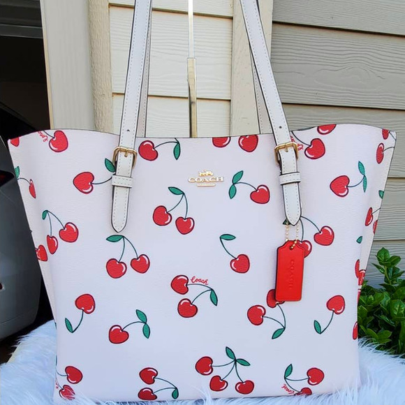 Coach Handbags - New 🎀 Coach Cherry heart Print Mollie leather Tote Bag Laptop Bag